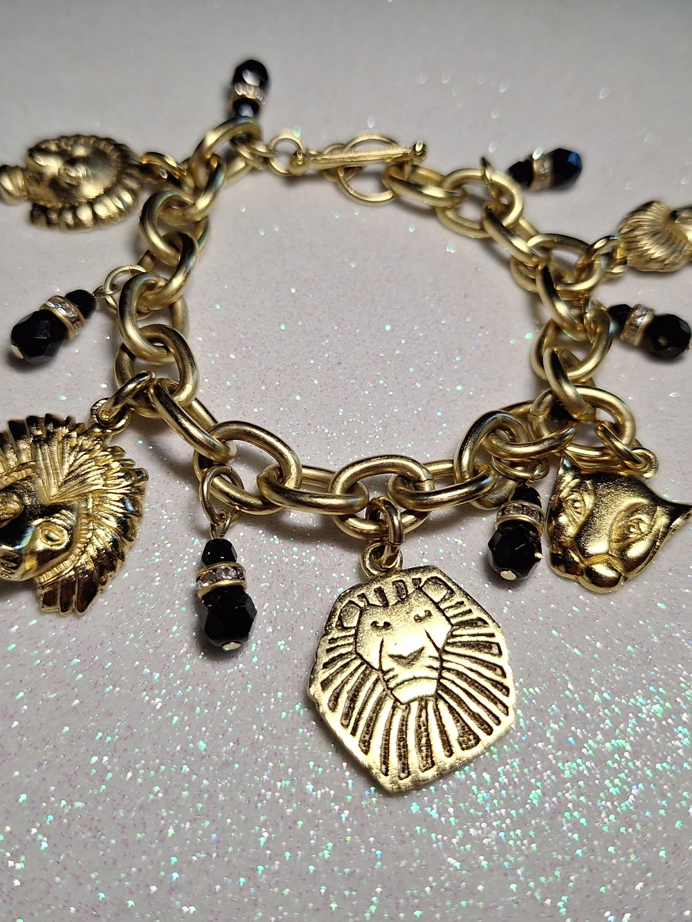 Disney Lion King Broadway Charm Bracelet 8.5" Jewelry Brushed Gold Lions